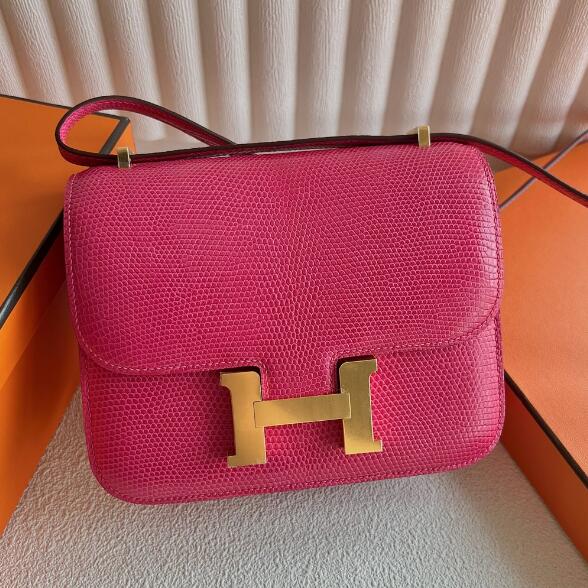 【エルメス HERMES】コンスタンス3 ミニ フューシャピンク(5J)リザード ゴールド金具 D刻印(100%手縫い)